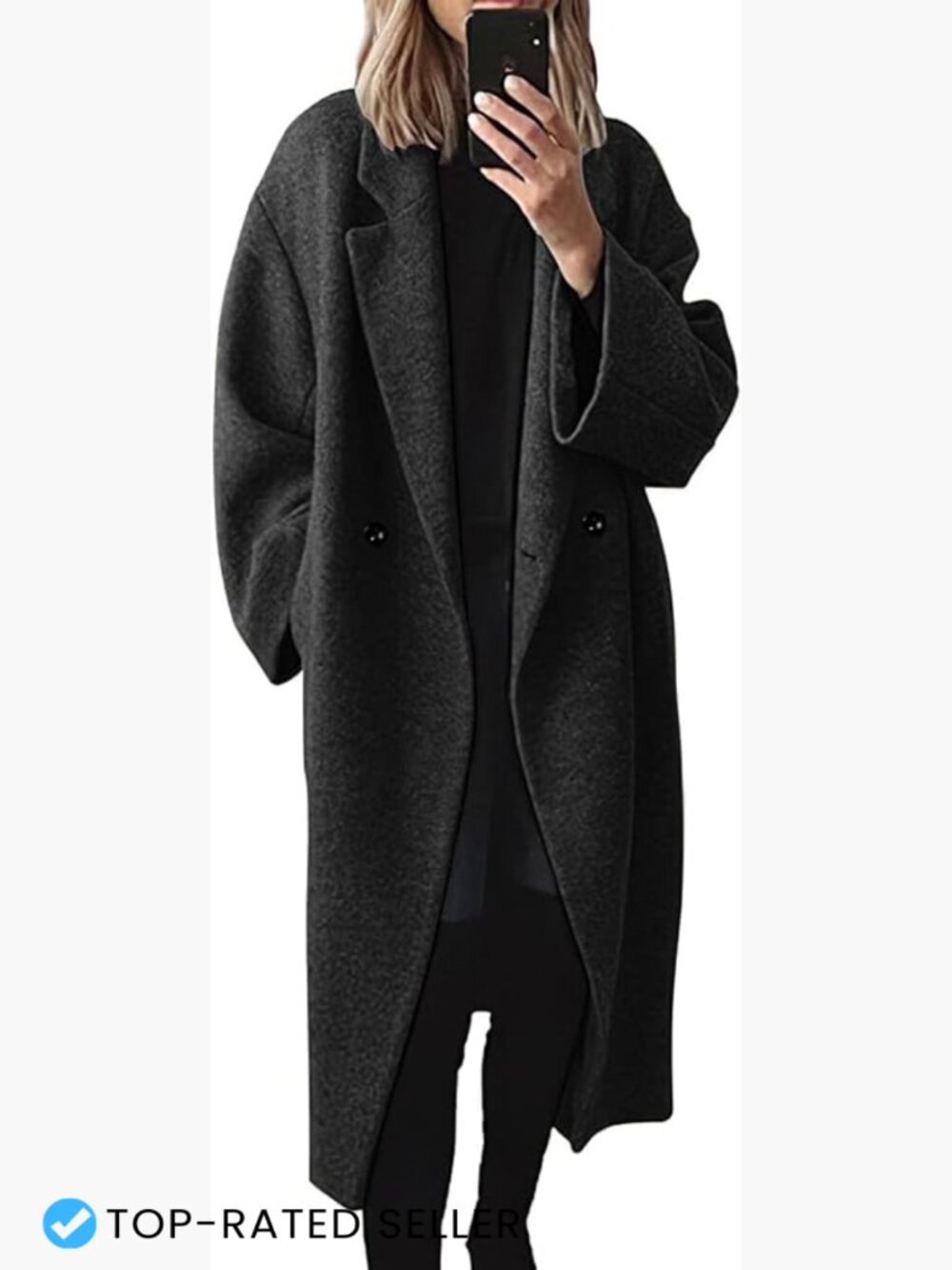 Wool Blend Mid-Length Peacoat Single Breasted Warm Classic Office Casual